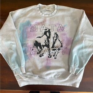 Baja East White and Light Blue Horse Graphic Sweater